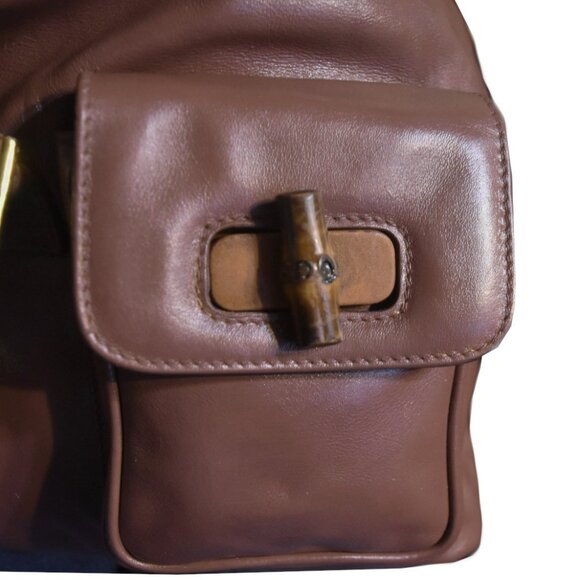 -Gucci Bamboo Leather Backpack Brown - Vintage Italy main image 12